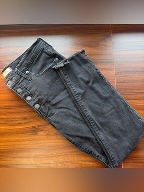 Madewell Washed Black Grey High Rise Skinny Button-Fly Denim Jeans Sz 31 Cutoff